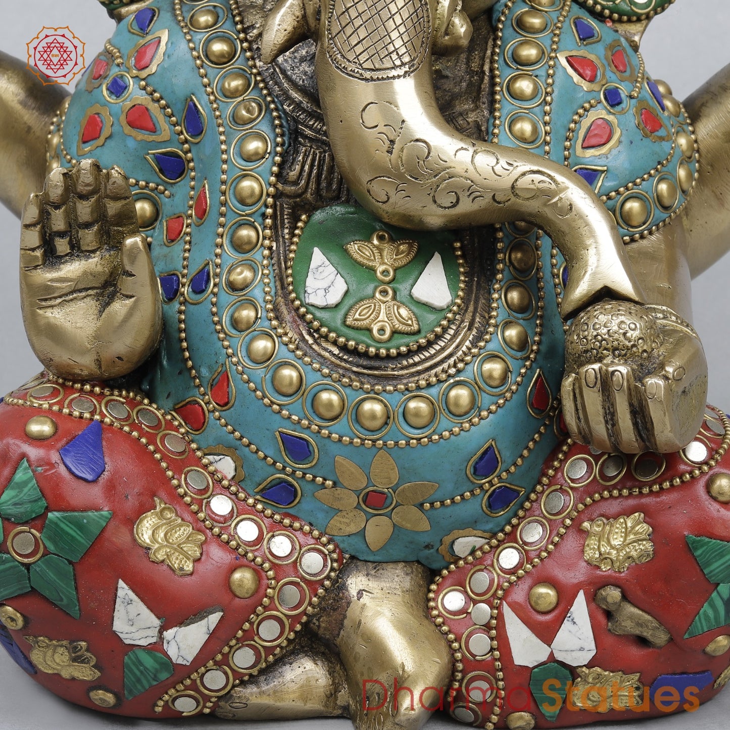 Brass Ganesh Saeted with Long ears Fine, Stone work 8.5