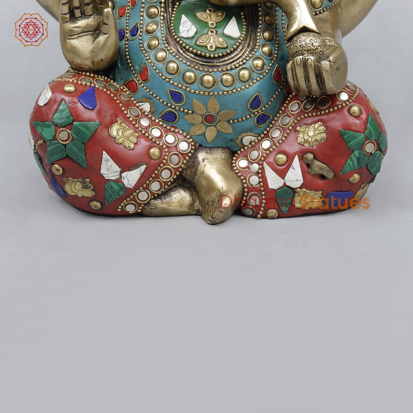 Brass Ganesh Saeted with Long ears Fine, Stone work 8.5
