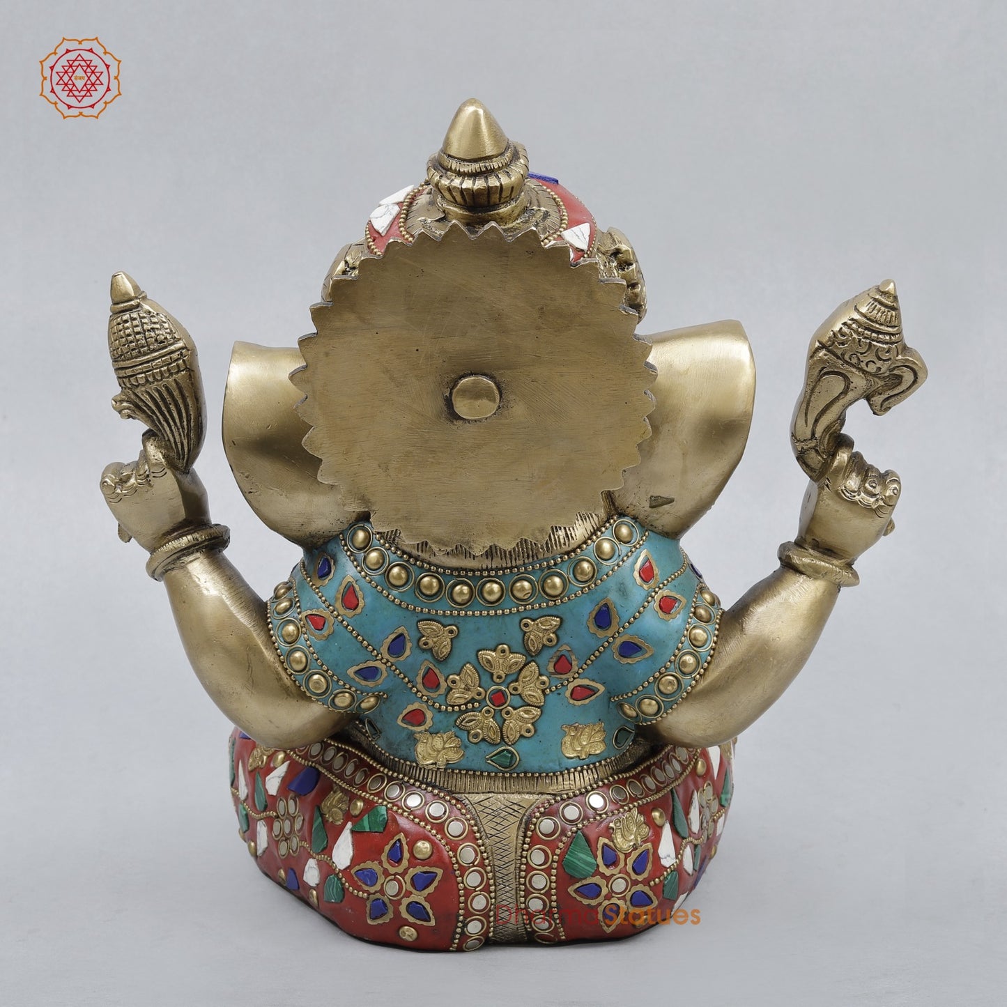 Brass Ganesh Saeted with Long ears Fine, Stone work 8.5