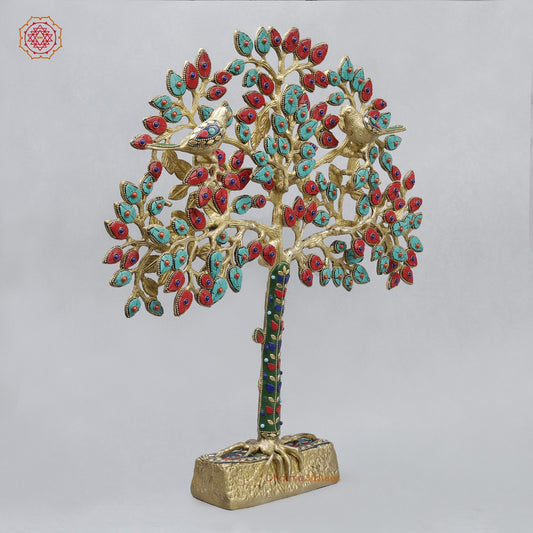 Brass Kalpvriksh Tree Fine, Stone work 19”