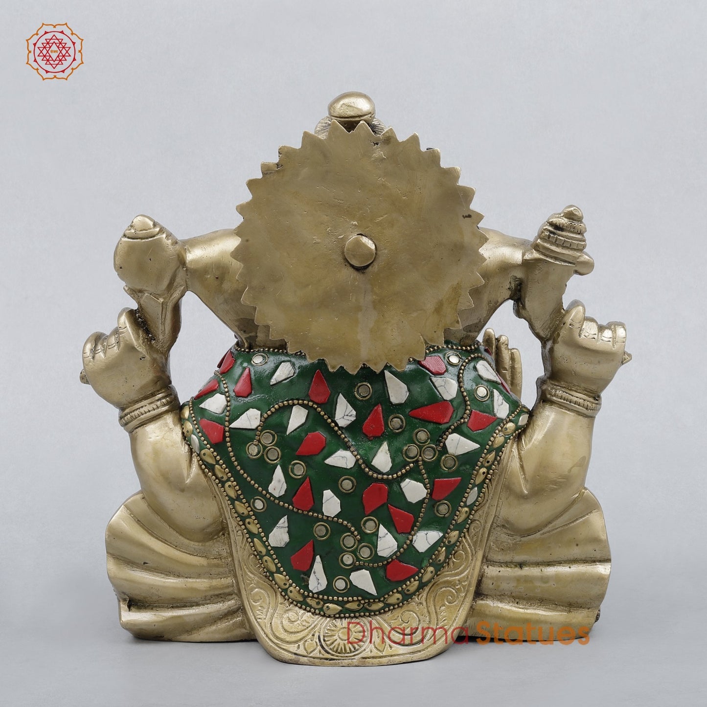 Brass Ganesh Seated Fine, Stone work 8.5”
