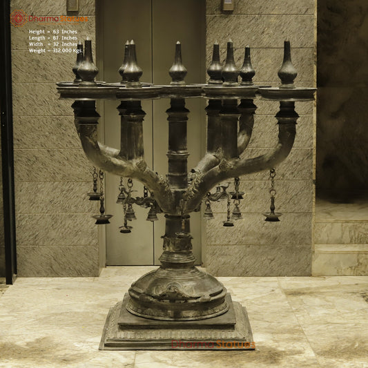 Bronze Lamp With 9 Heads, Natural Antique Finish 63”