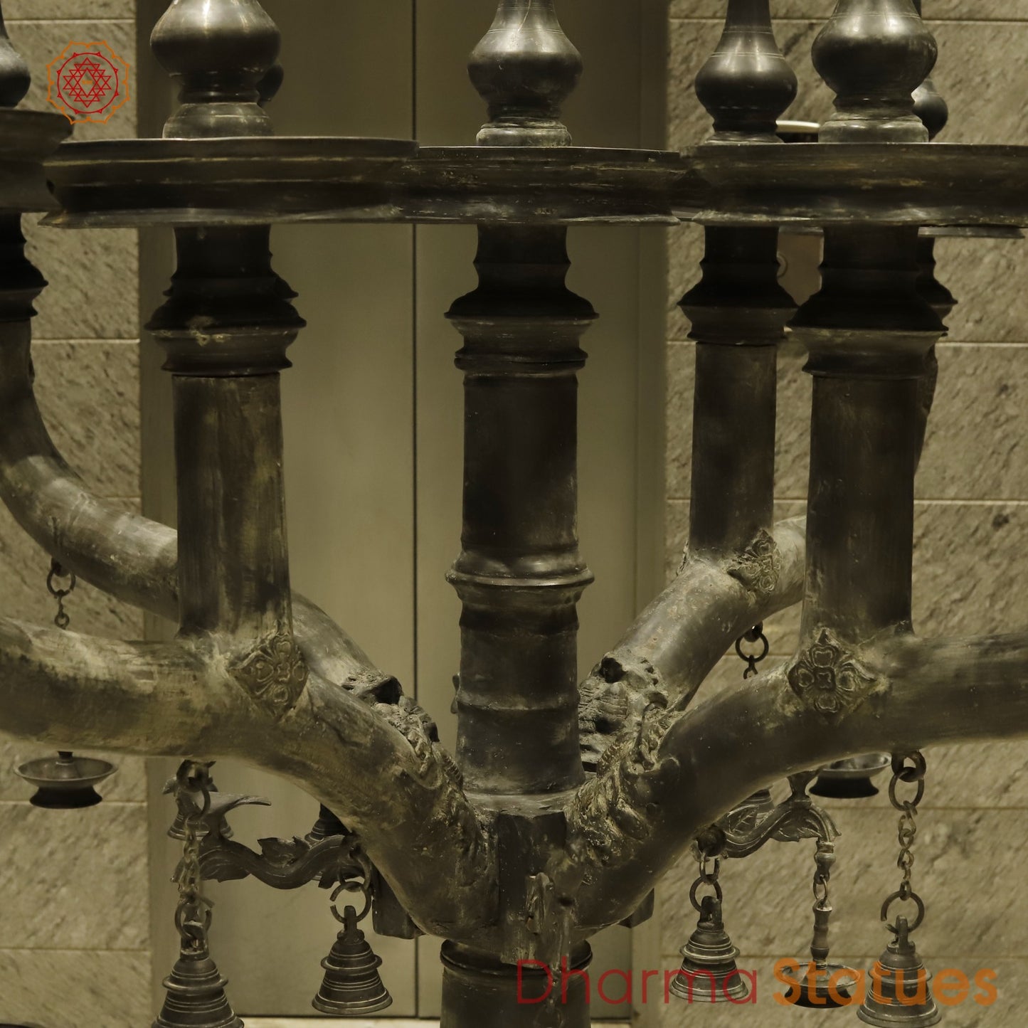 Bronze Lamp With 9 Heads, Natural Antique Finish 63”