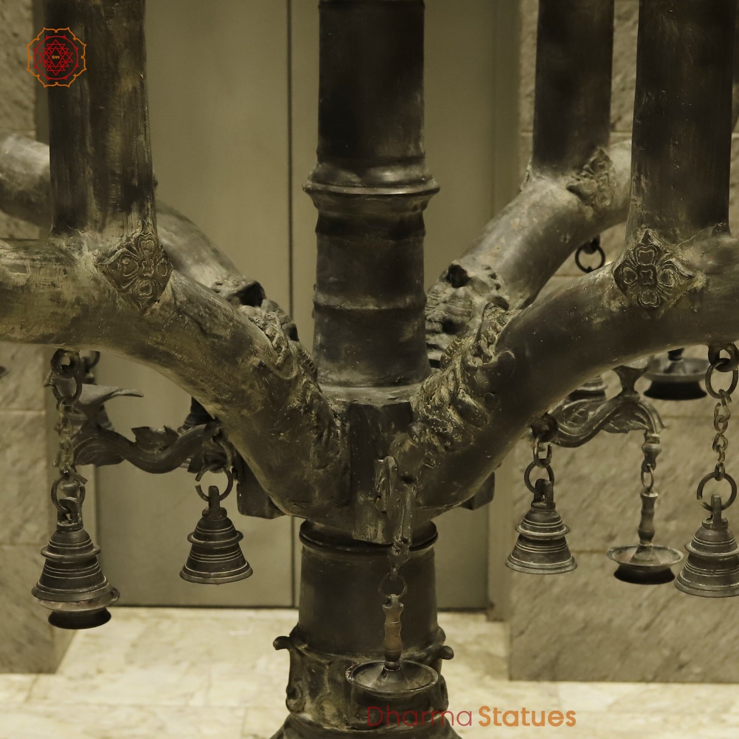 Bronze Lamp With 9 Heads, Natural Antique Finish 63”