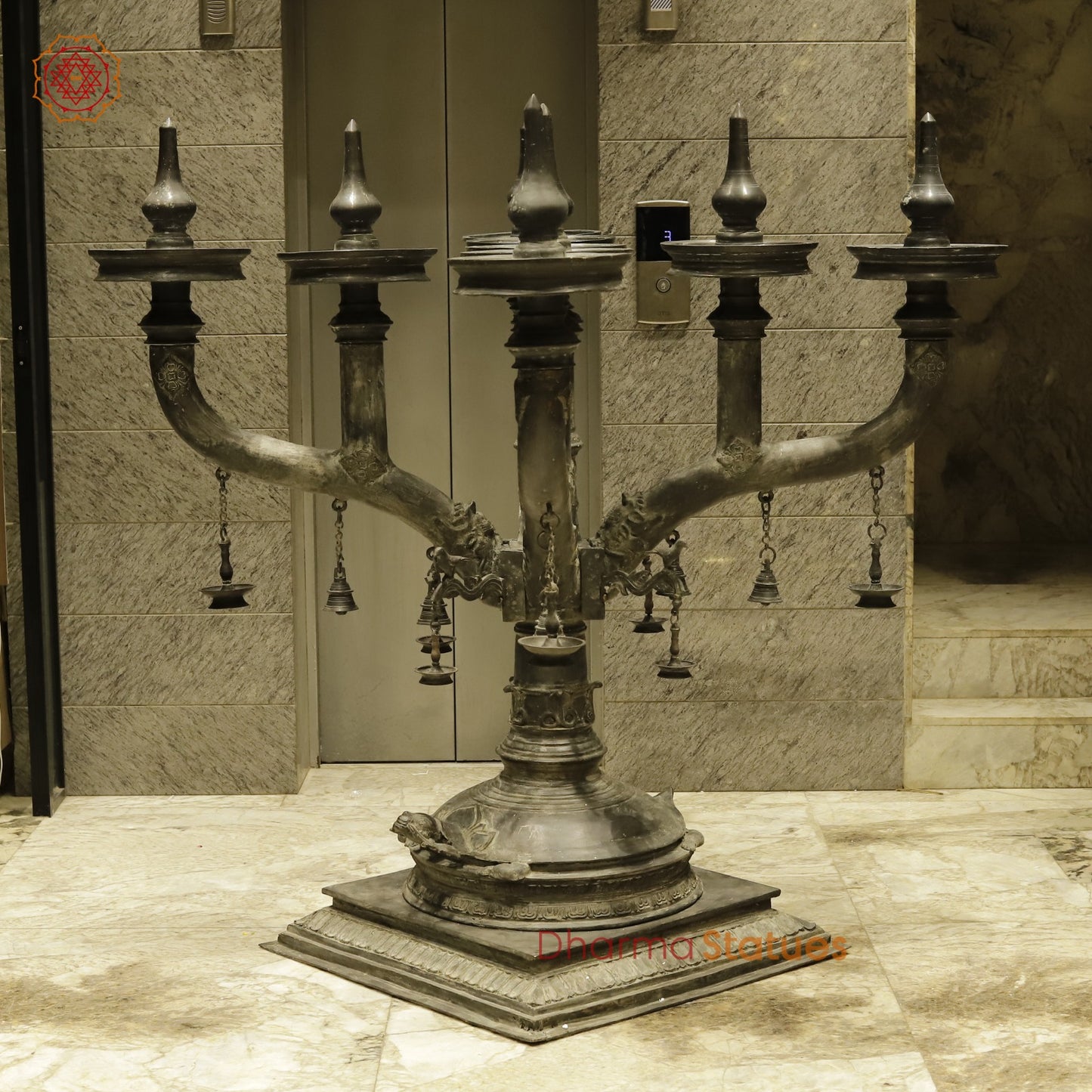 Bronze Lamp With 9 Heads, Natural Antique Finish 63”