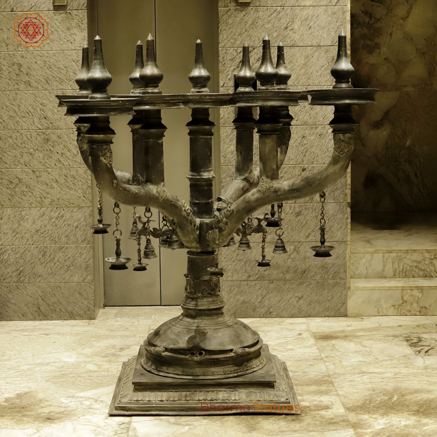 Bronze Lamp With 9 Heads, Natural Antique Finish 63”