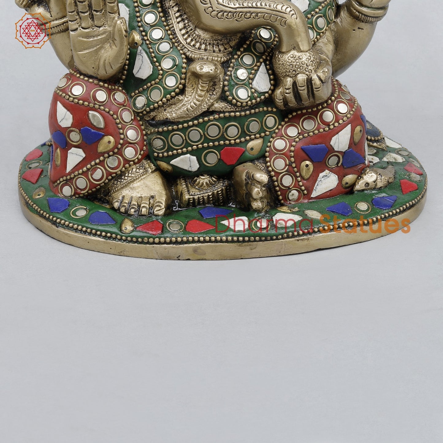 Brass Ganesh Seated Fine, Stone Work 6.5”