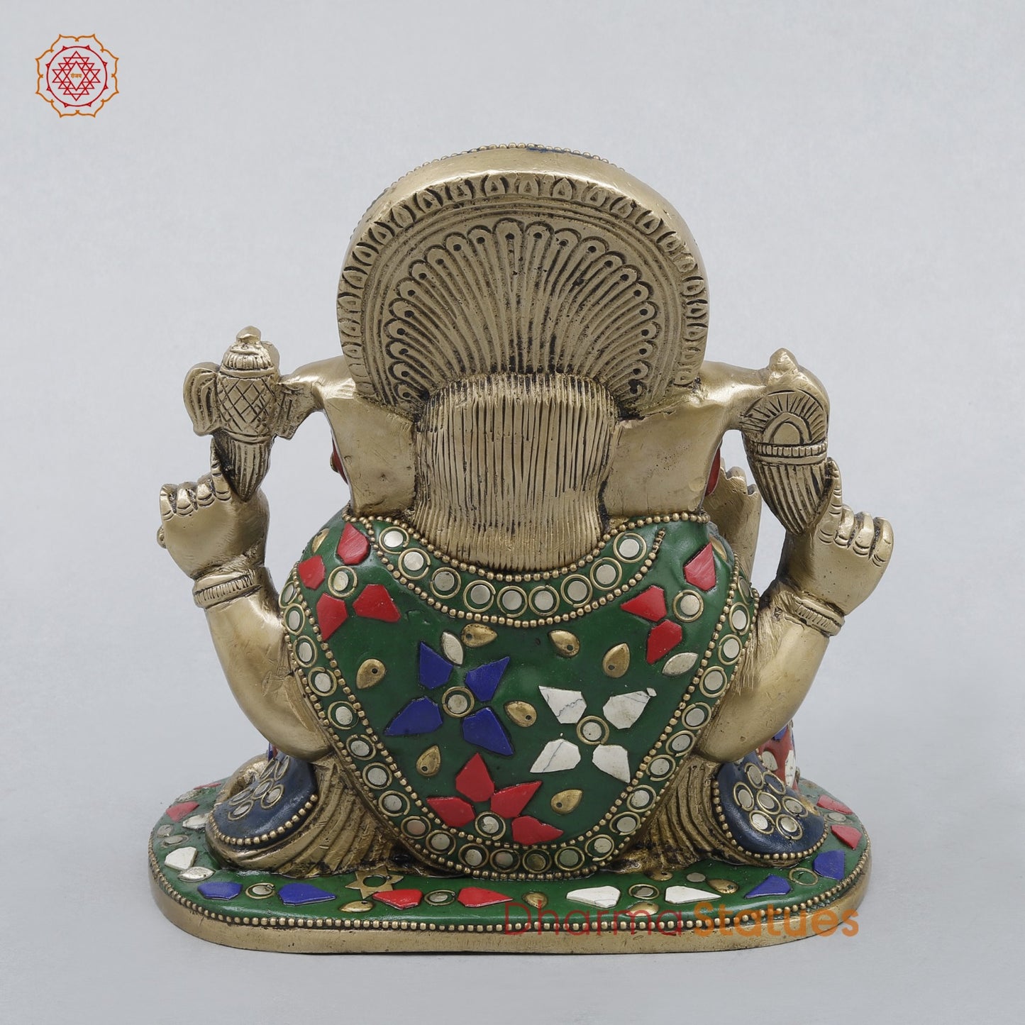 Brass Ganesh Seated Fine, Stone Work 6.5”