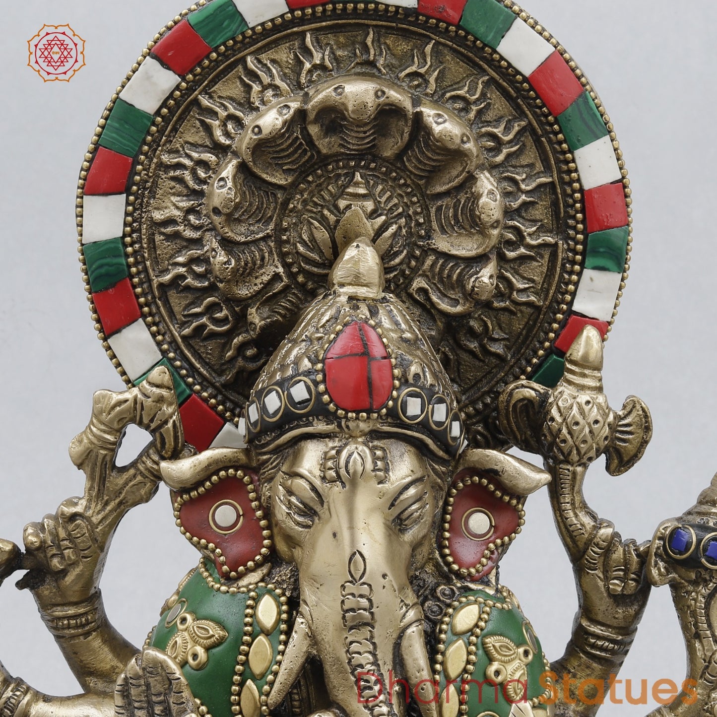Brass Raksha Ganesh Fine, Stone work 11”