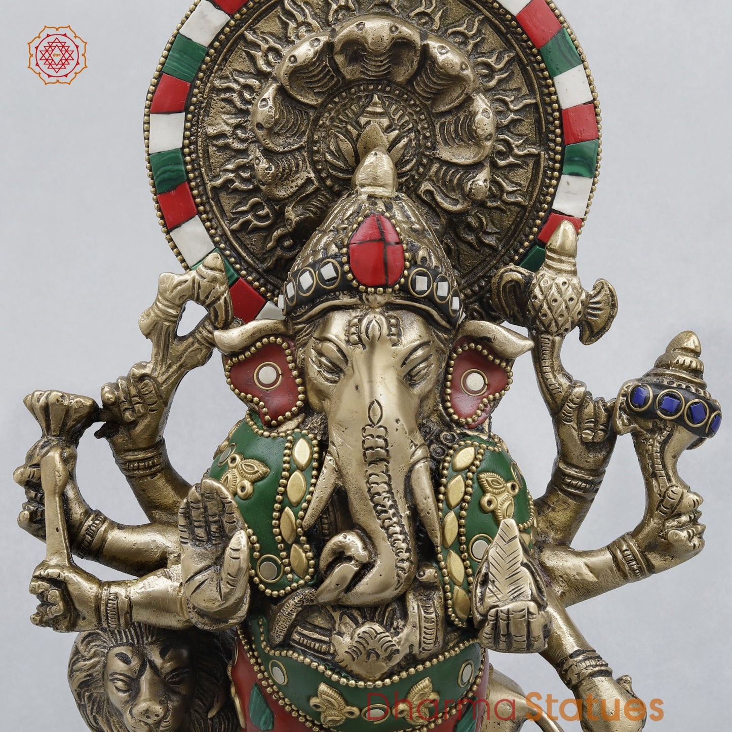 Brass Raksha Ganesh Fine, Stone work 11”