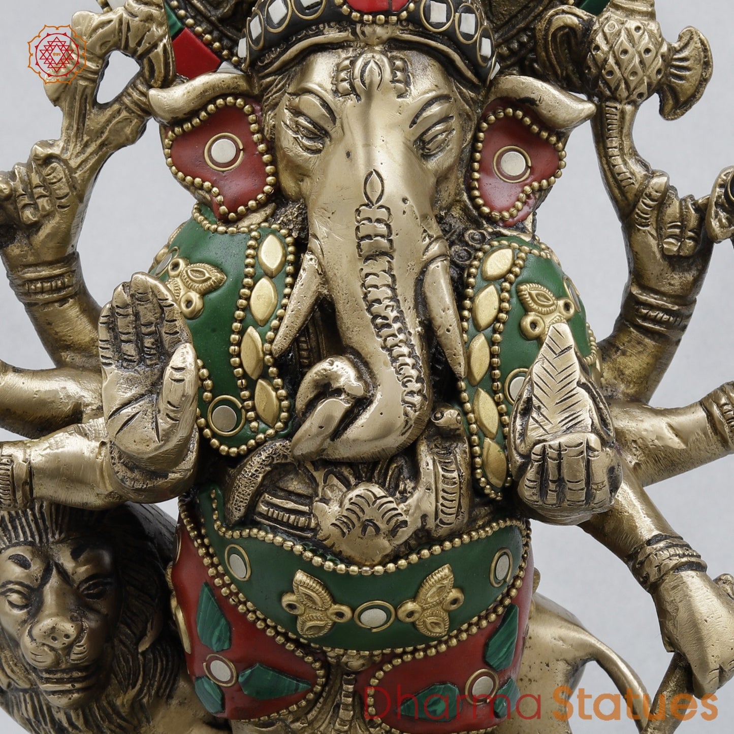 Brass Raksha Ganesh Fine, Stone work 11”