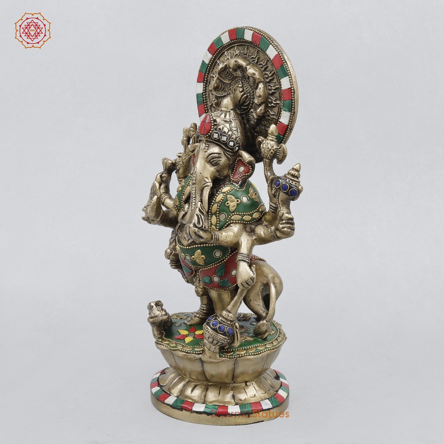 Brass Raksha Ganesh Fine, Stone work 11”