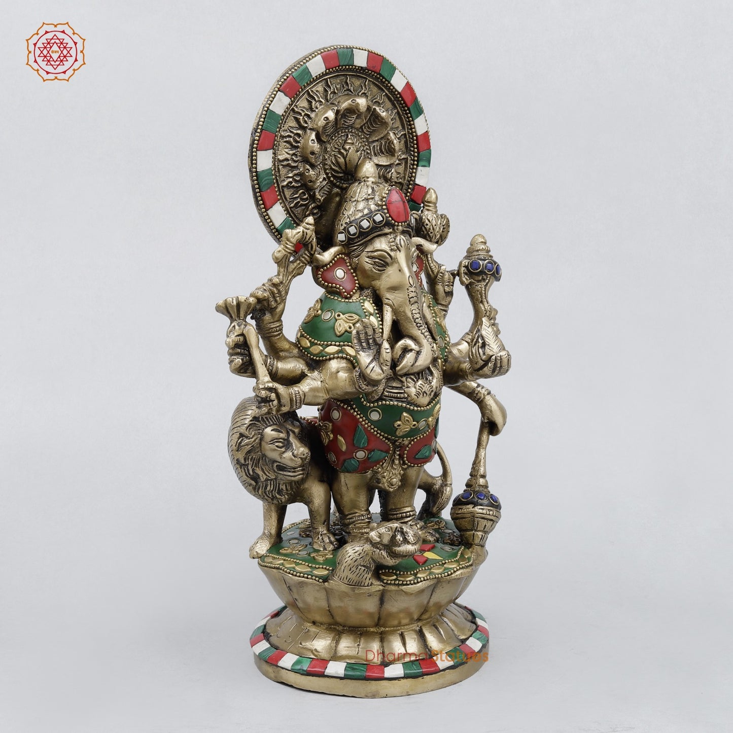 Brass Raksha Ganesh Fine, Stone work 11”