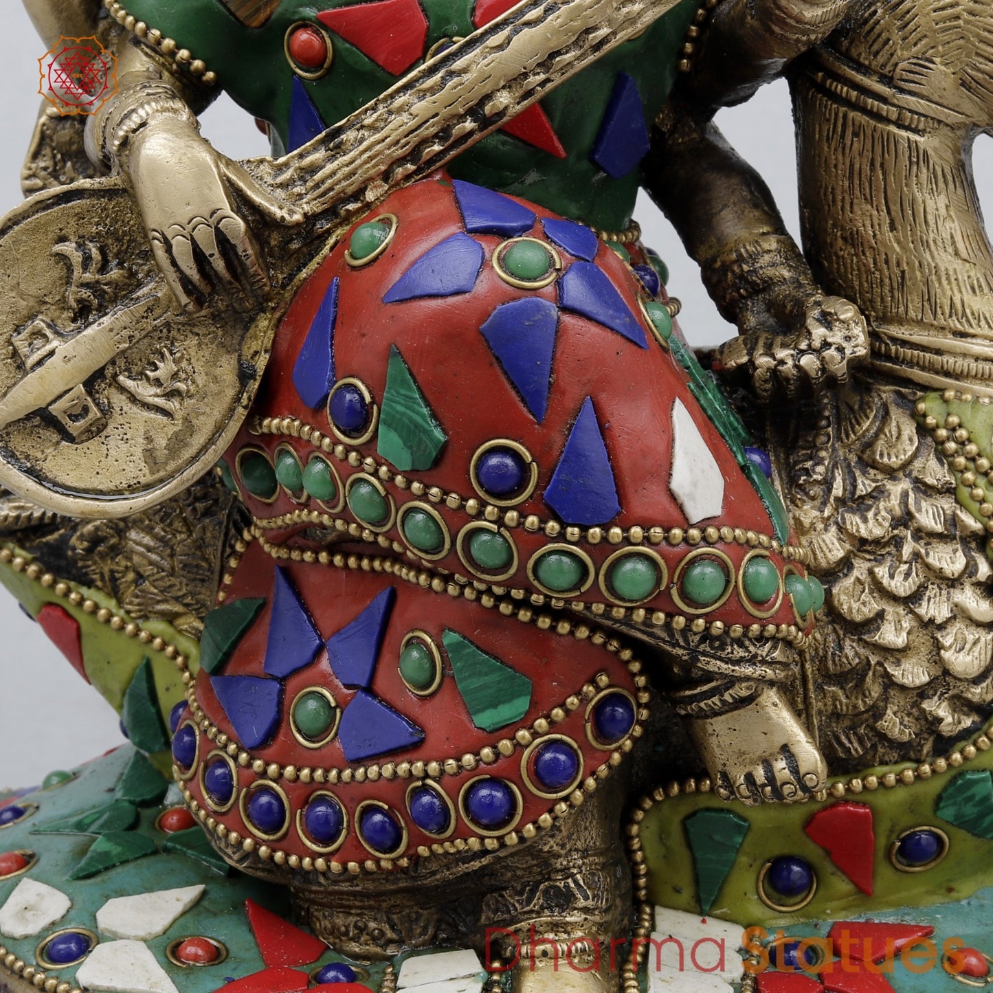 Brass Saraswati Seated On swan, Stone work 7.5”