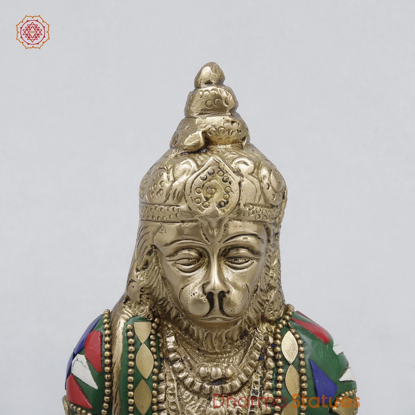 Brass Hanuman Seated in Dhyan Mudra, Stone work 8”