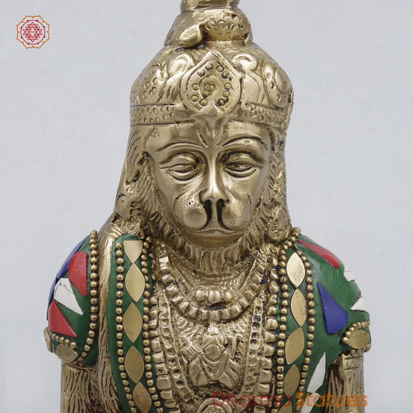 Brass Hanuman Seated in Dhyan Mudra, Stone work 8”