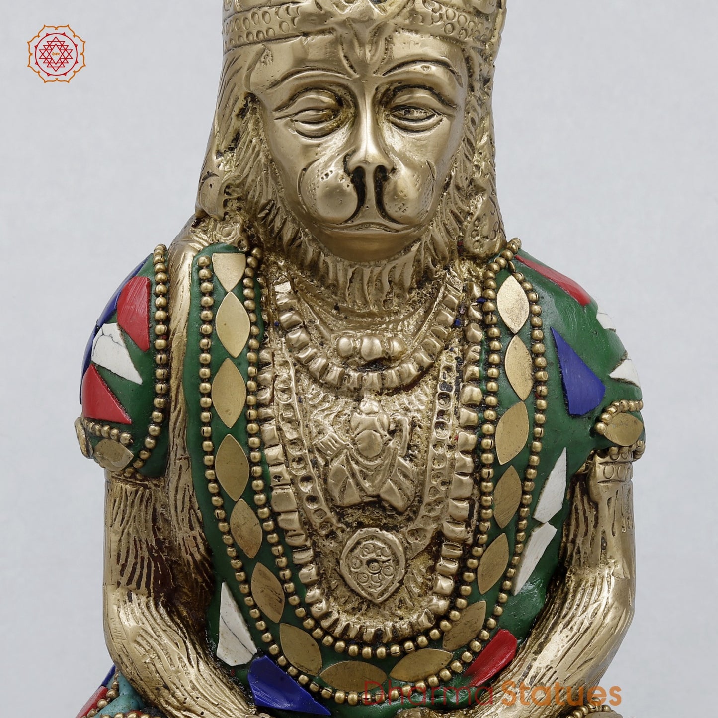 Brass Hanuman Seated in Dhyan Mudra, Stone work 8”