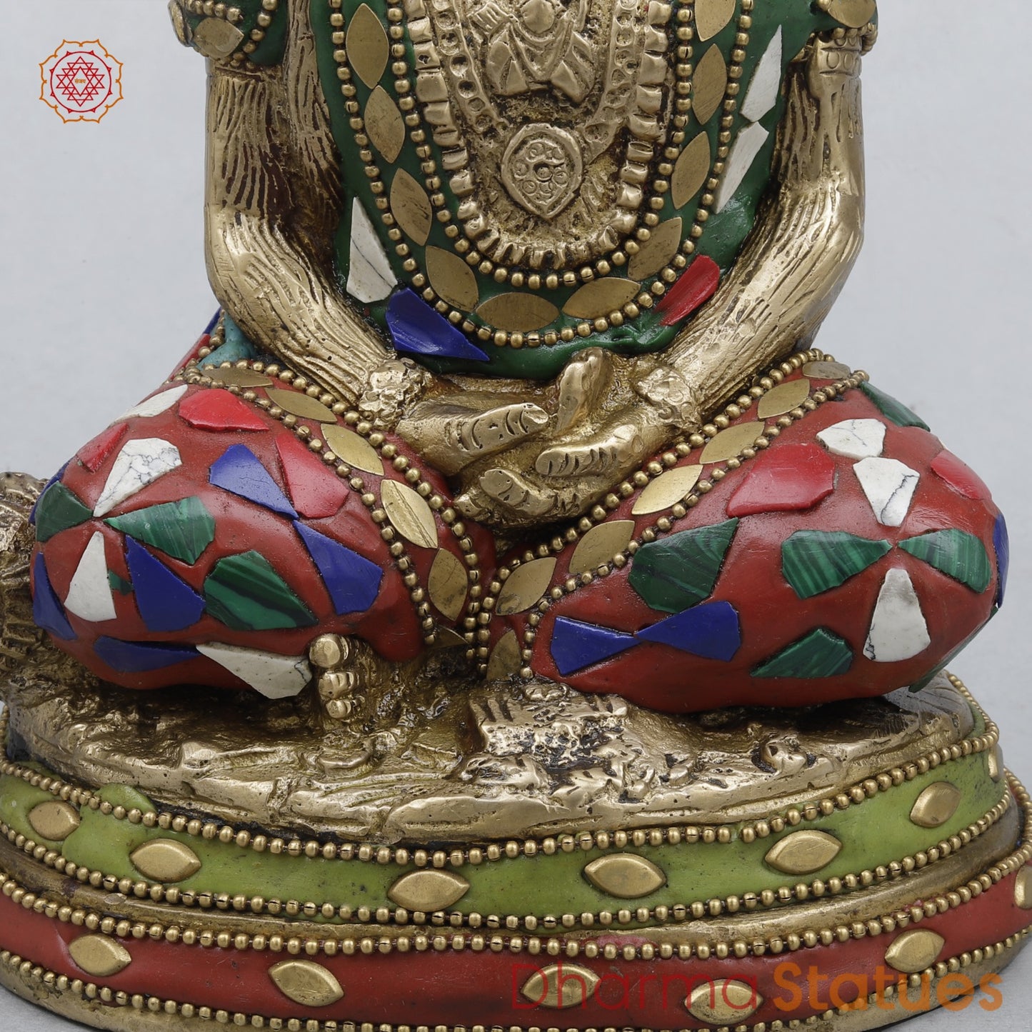 Brass Hanuman Seated in Dhyan Mudra, Stone work 8”
