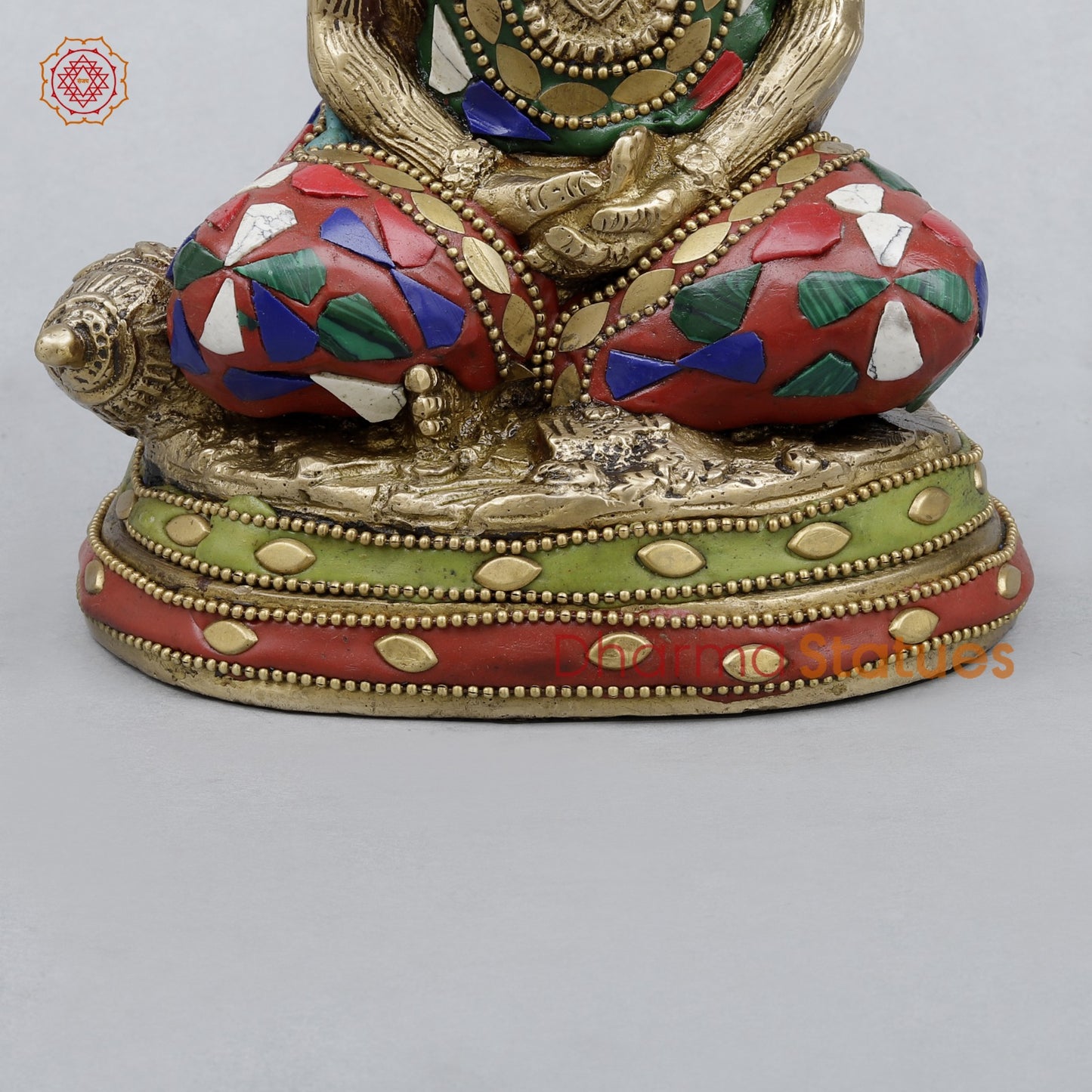 Brass Hanuman Seated in Dhyan Mudra, Stone work 8”