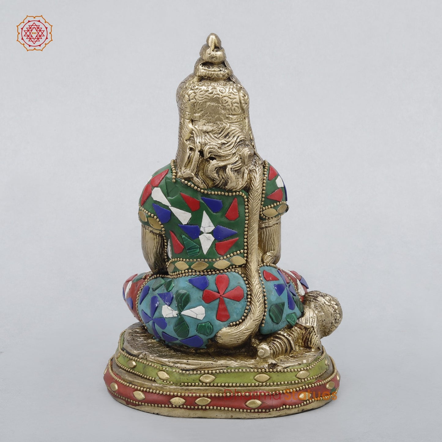 Brass Hanuman Seated in Dhyan Mudra, Stone work 8”