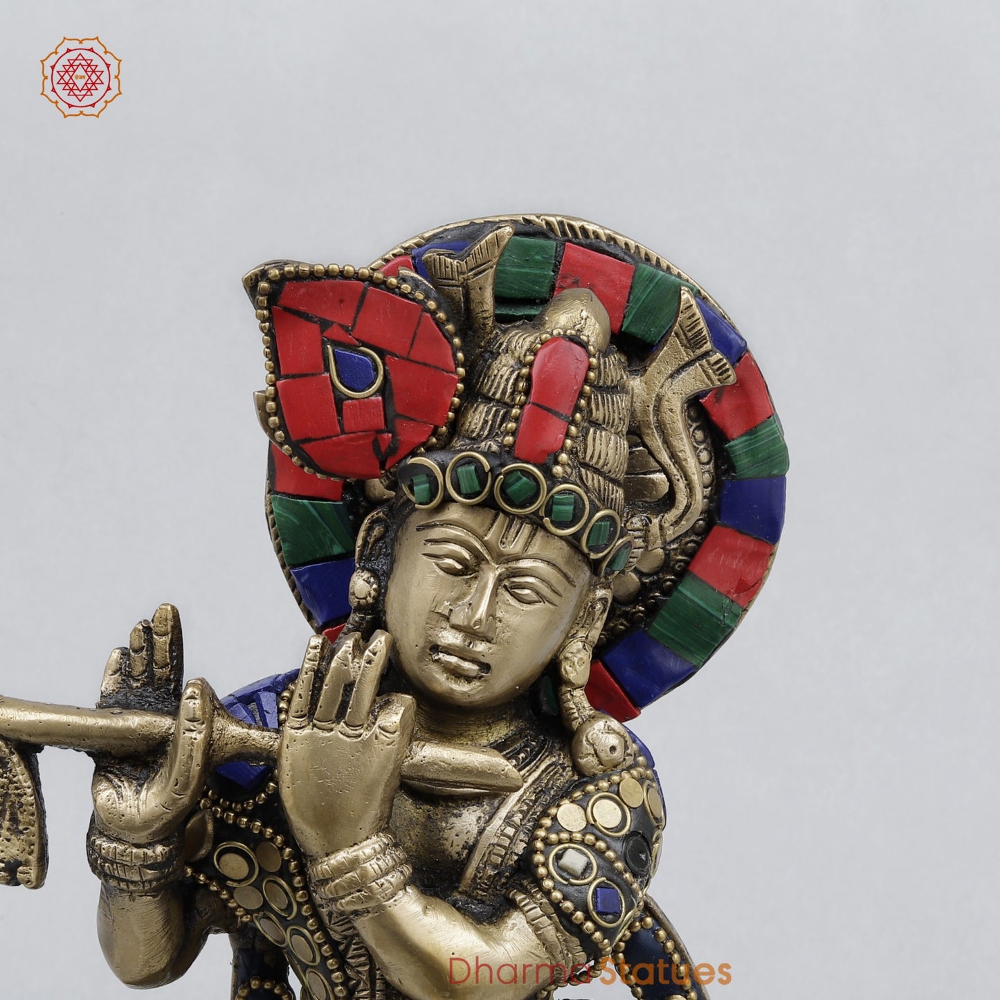 Brass Cow Krishna Fine, Stone work 10”