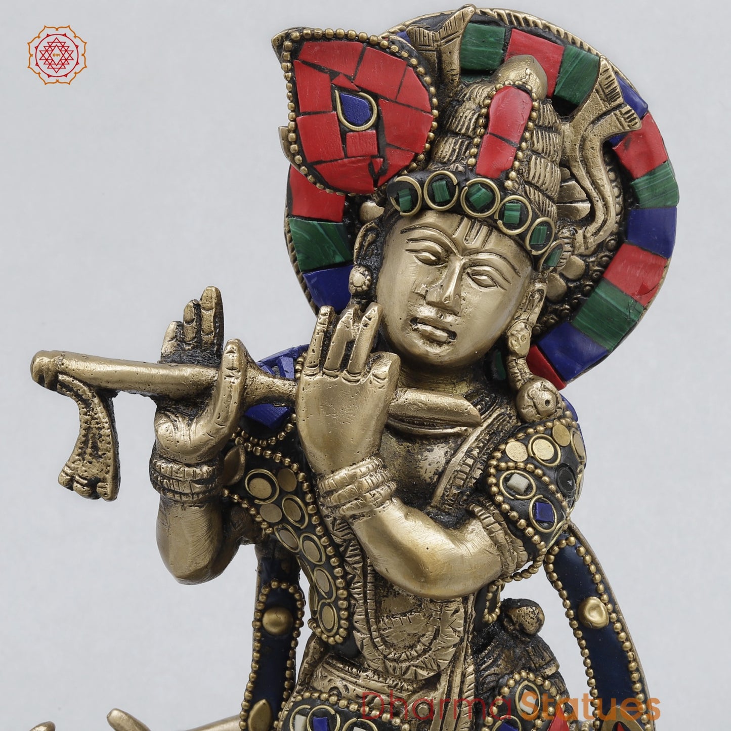 Brass Cow Krishna Fine, Stone work 10”
