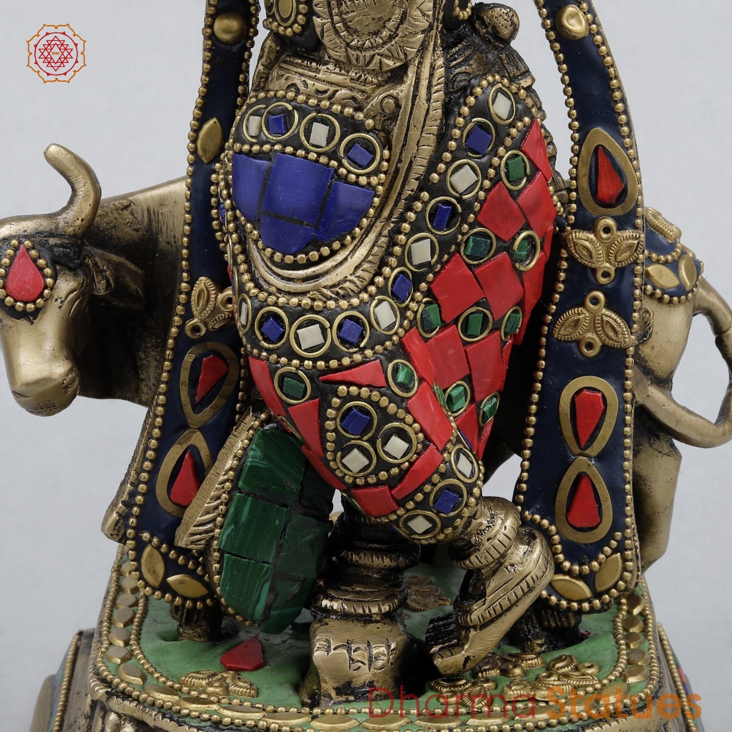 Brass Cow Krishna Fine, Stone work 10”