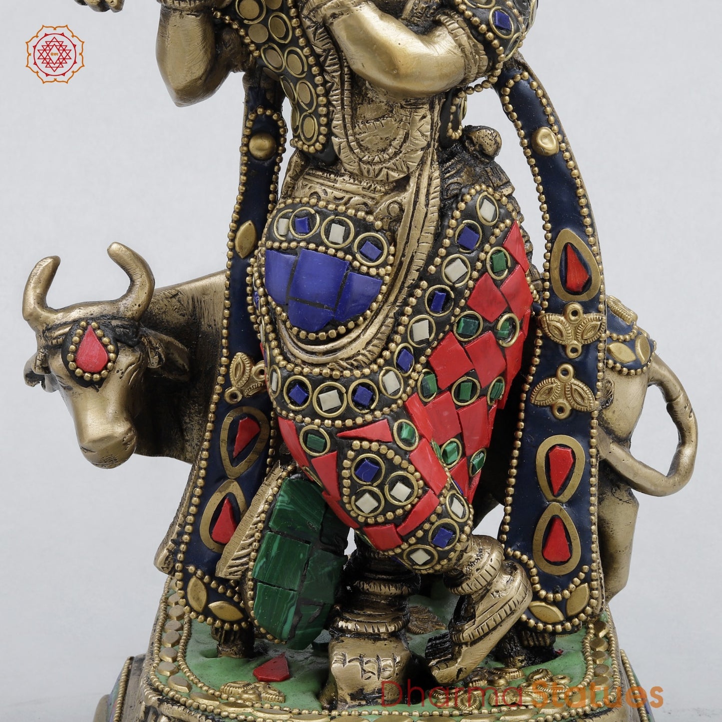 Brass Cow Krishna Fine, Stone work 10”