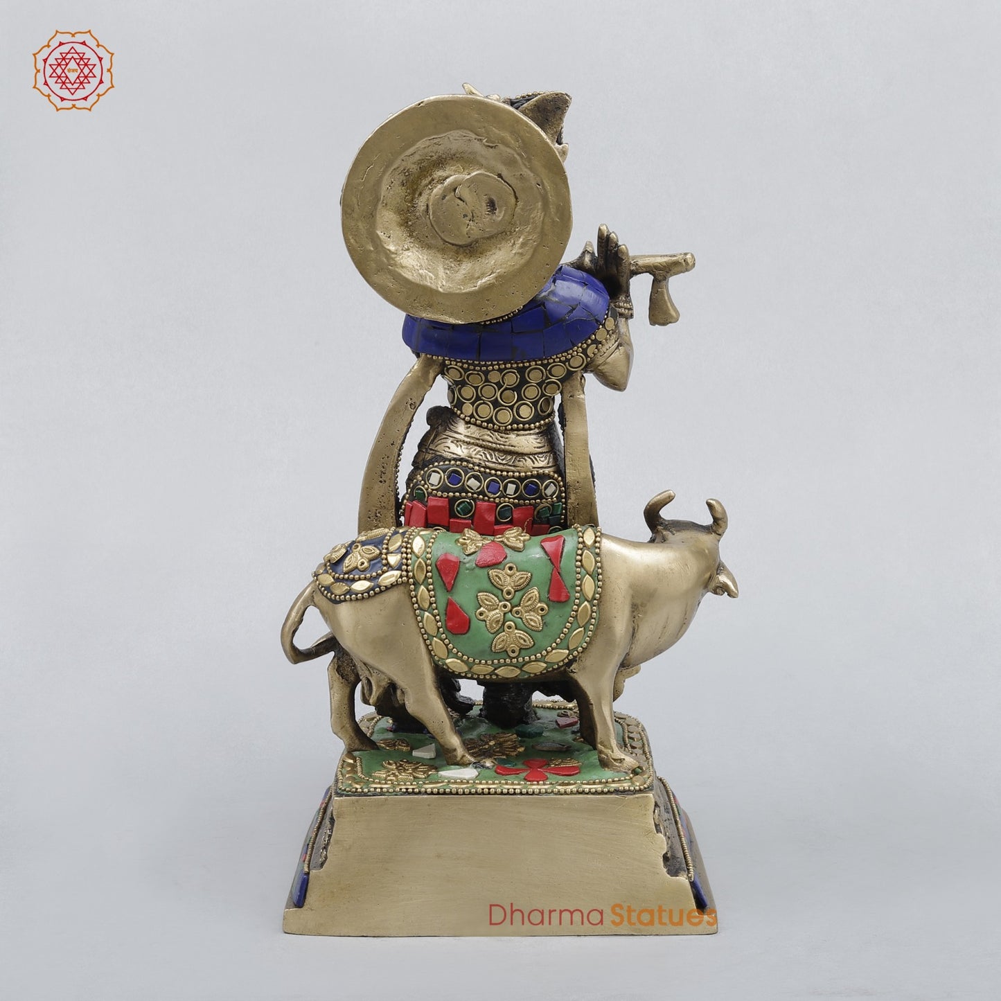 Brass Cow Krishna Fine, Stone work 10”