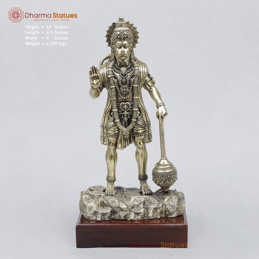 Brass Hanuman Standing On wooden Pedestal Fine 14”