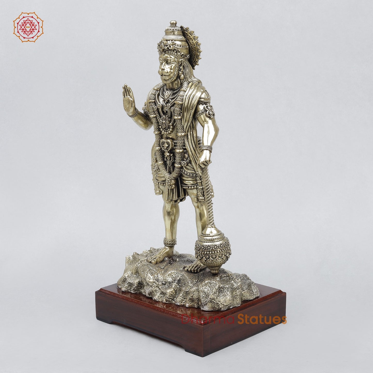 Brass Hanuman Standing On wooden Pedestal Fine 14”
