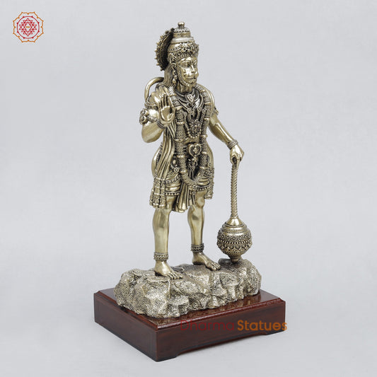 Brass Hanuman Standing On wooden Pedestal Fine 14”