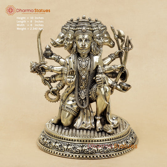 Brass Panchmukhi Hanuman Seated Fine 10”