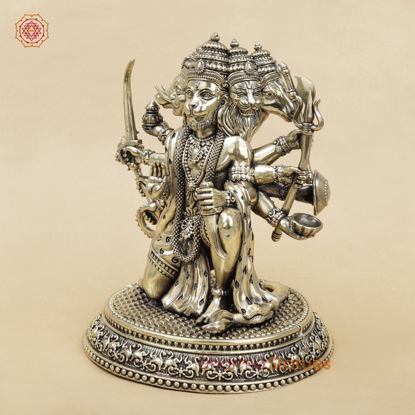 Brass Panchmukhi Hanuman Seated Fine 10”