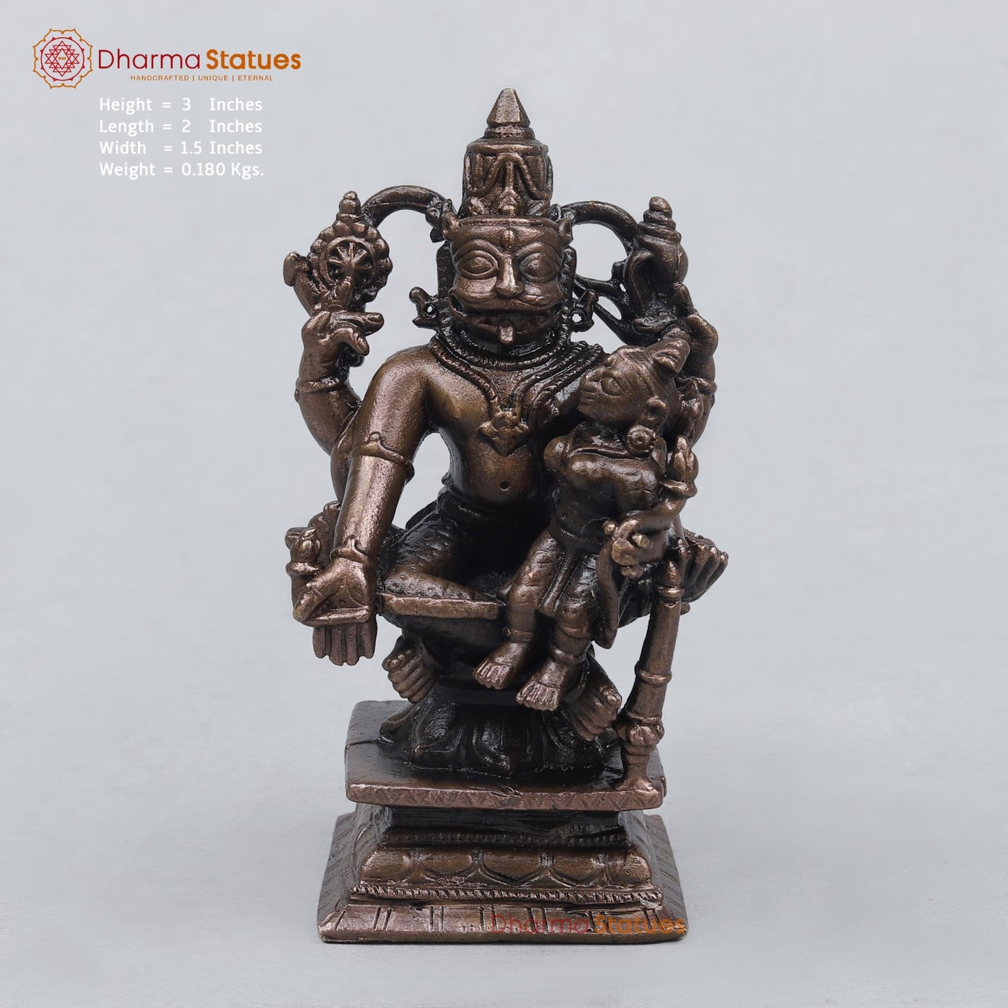 Copper Narsimha With Lakshmi Seated fine 3”