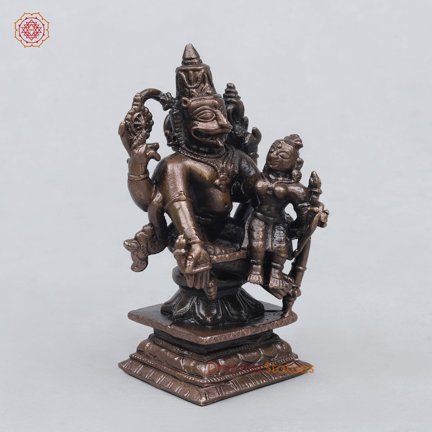 Copper Narsimha With Lakshmi Seated fine 3”