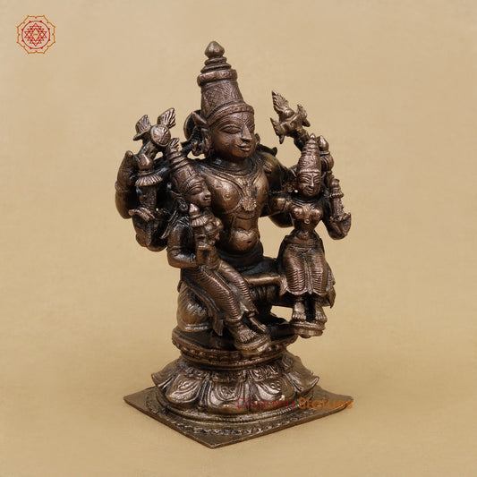 Copper Vishnu Seated with Sridevi and Bhudevi Fine 5”