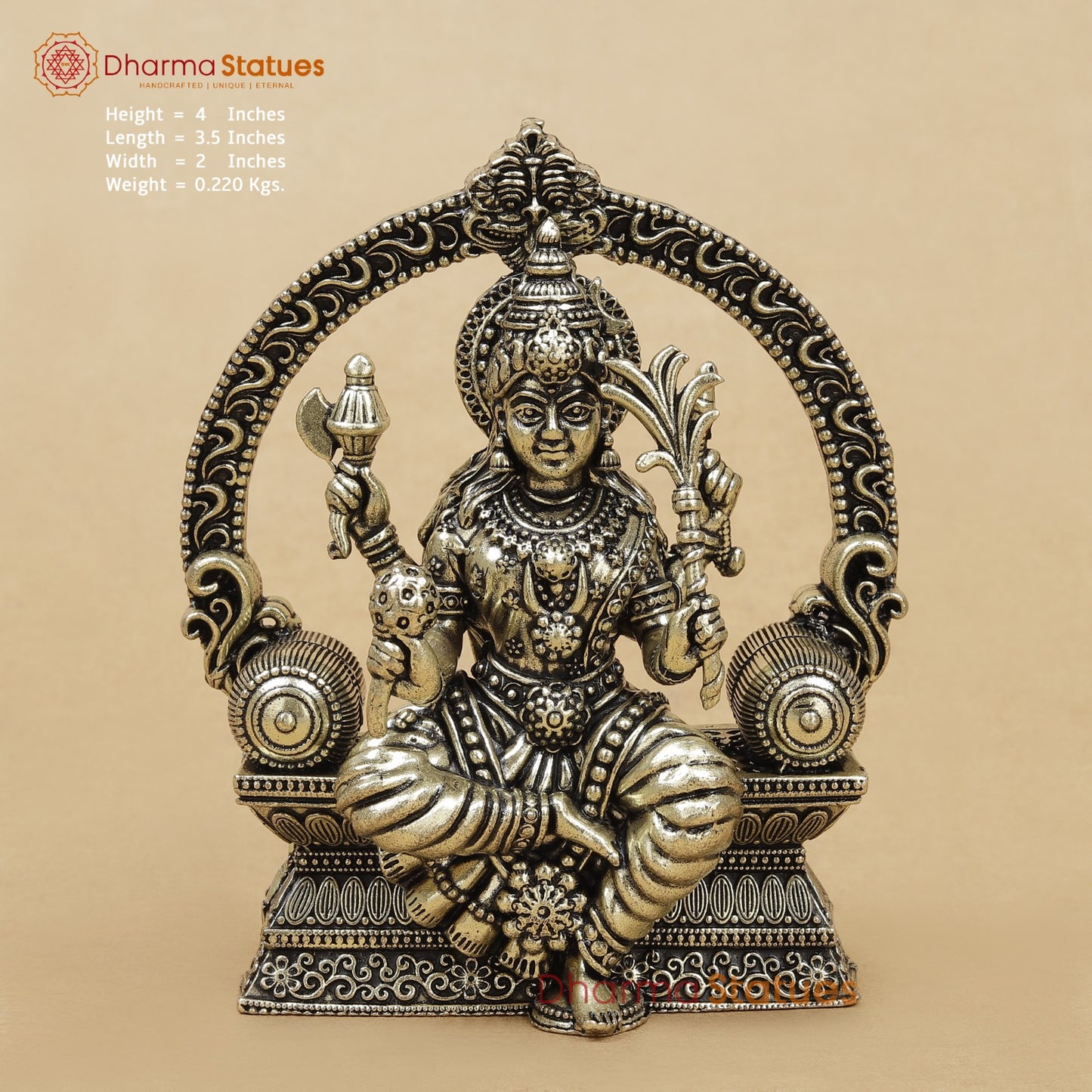 Brass Rajarajeshwari Seated fine with Arch 4”