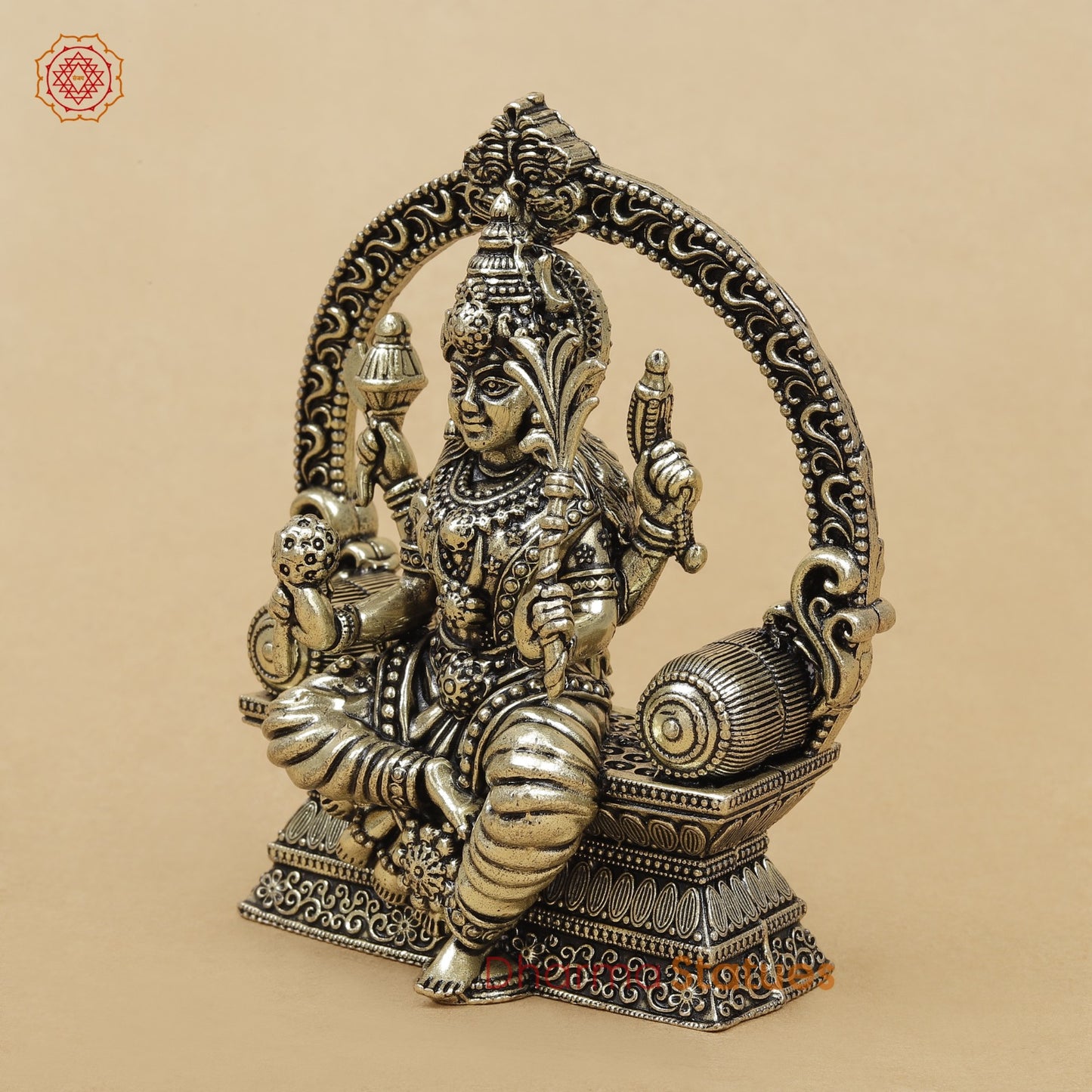 Brass Rajarajeshwari Seated fine with Arch 4”