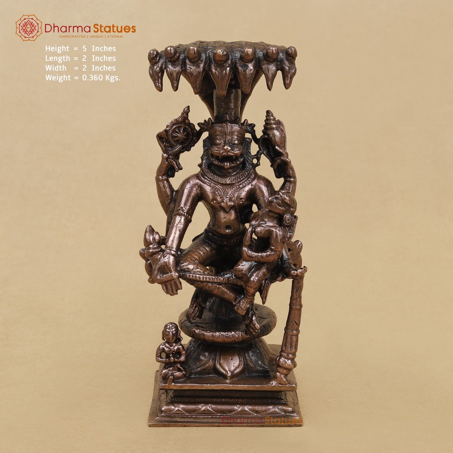 Copper Narsimha Lakshmi with Snake 5”