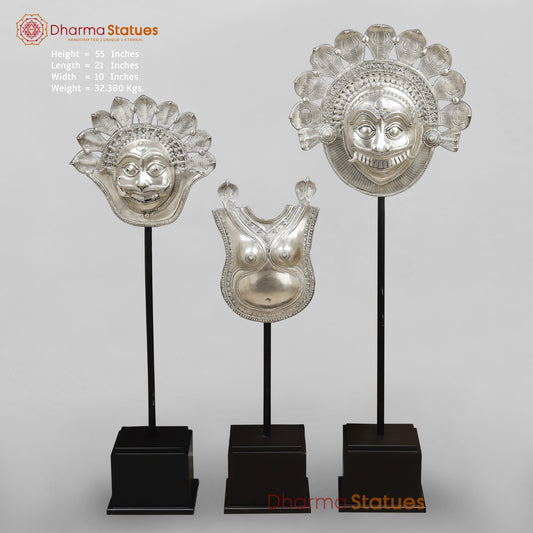 Brass Shiva Head and Lady bust fine With Wooden Base For home Decor, Silver finish 55”