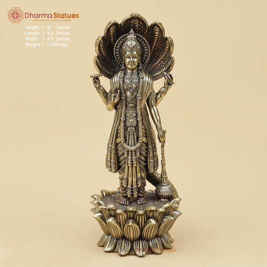 Brass Vishnu Standing With Vasuki Snake Fine 11”