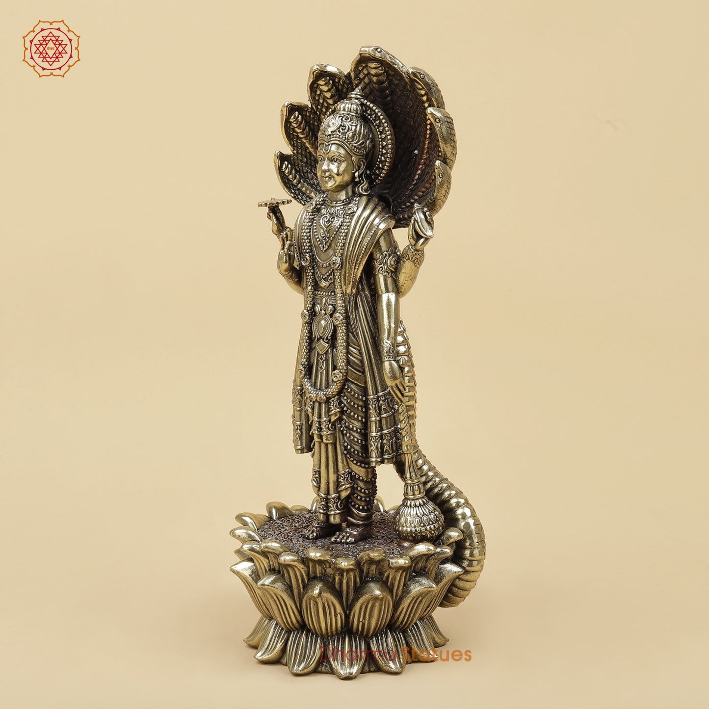 Brass Vishnu Standing With Vasuki Snake Fine 11”