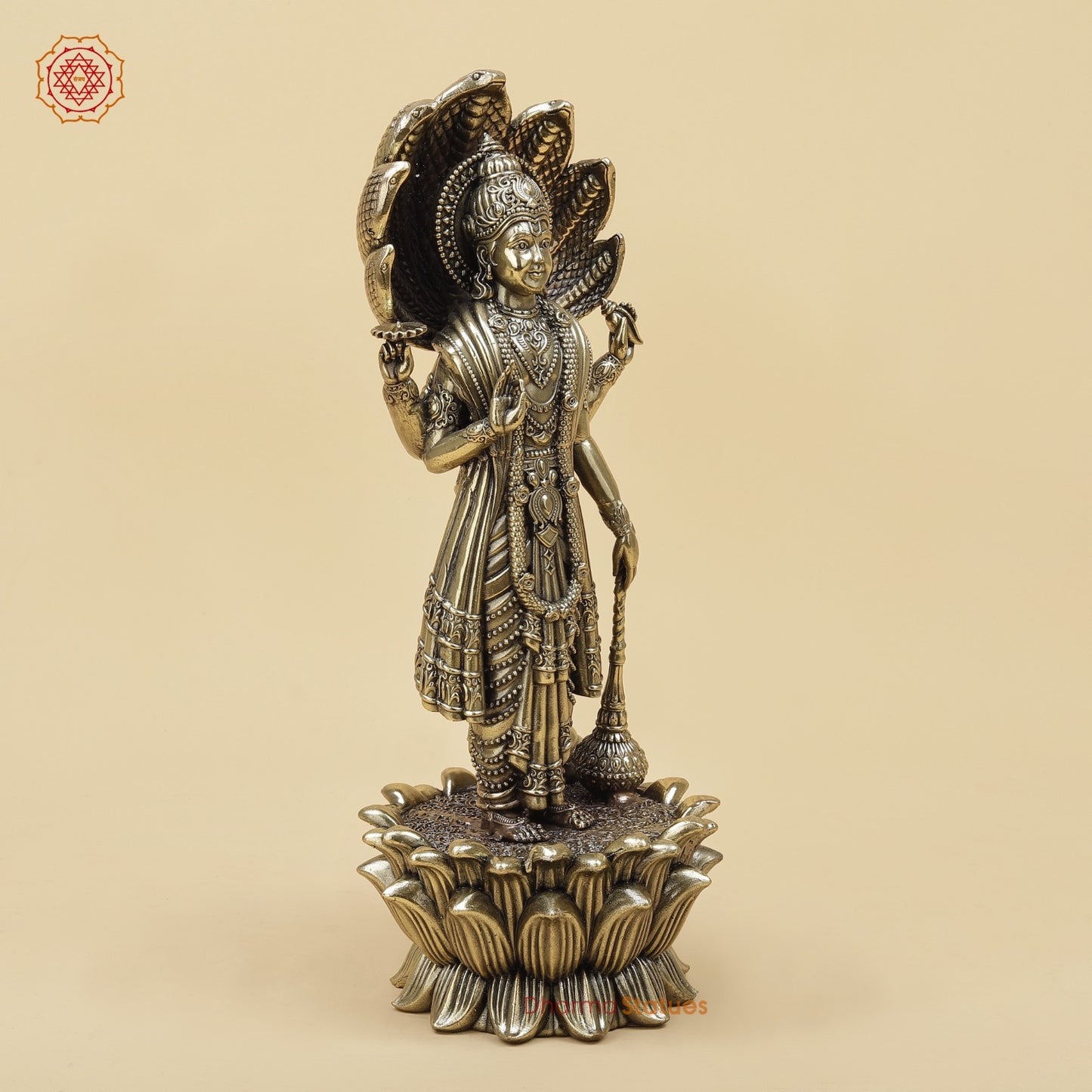 Brass Vishnu Standing With Vasuki Snake Fine 11”