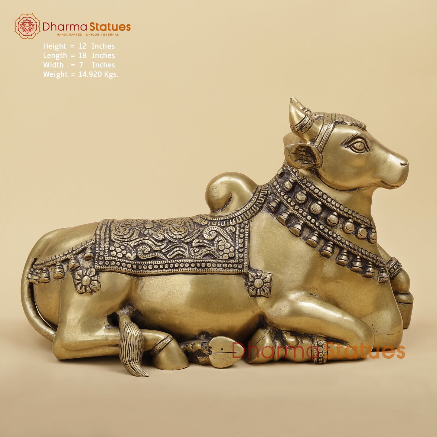 Brass Nandi Seated Fine, Antique Gold Finish 18”