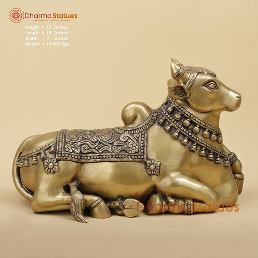 Brass Nandi Seated Fine, Antique Gold Finish 18”