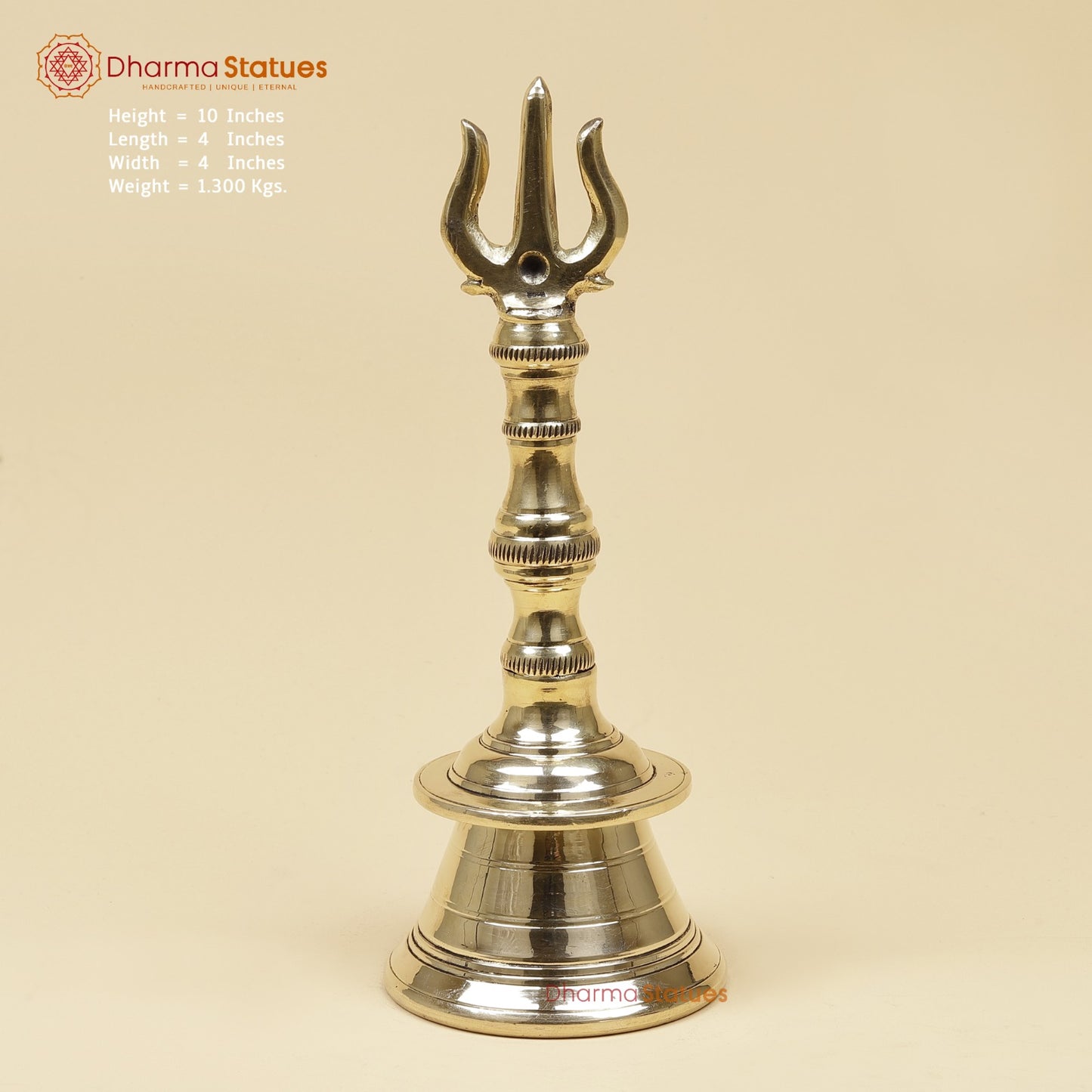 Bronze Trishul Hand Bell Fine, Smooth Finish 10”