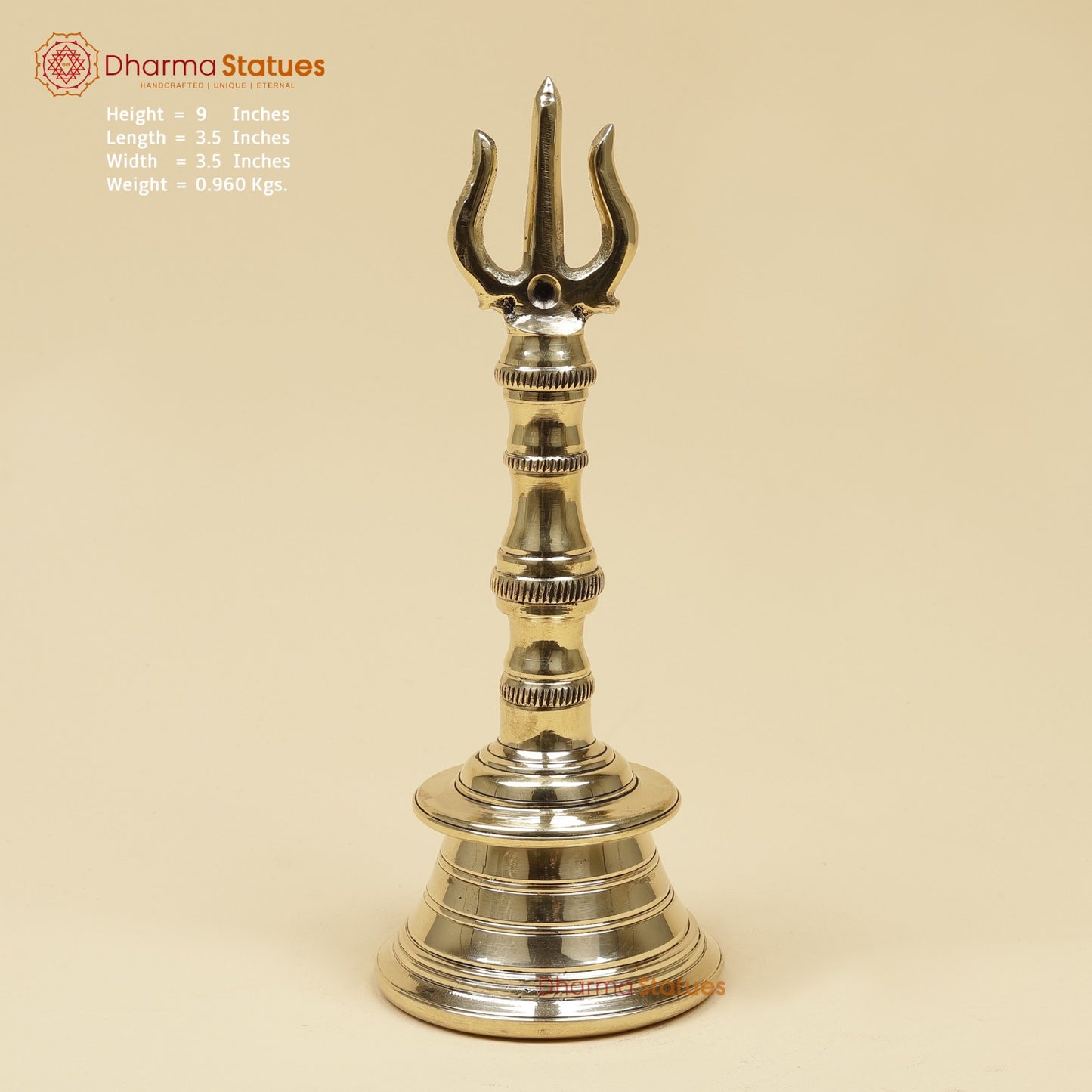 Bronze Trishul Hand Bell Fine, Smooth Finish 9”