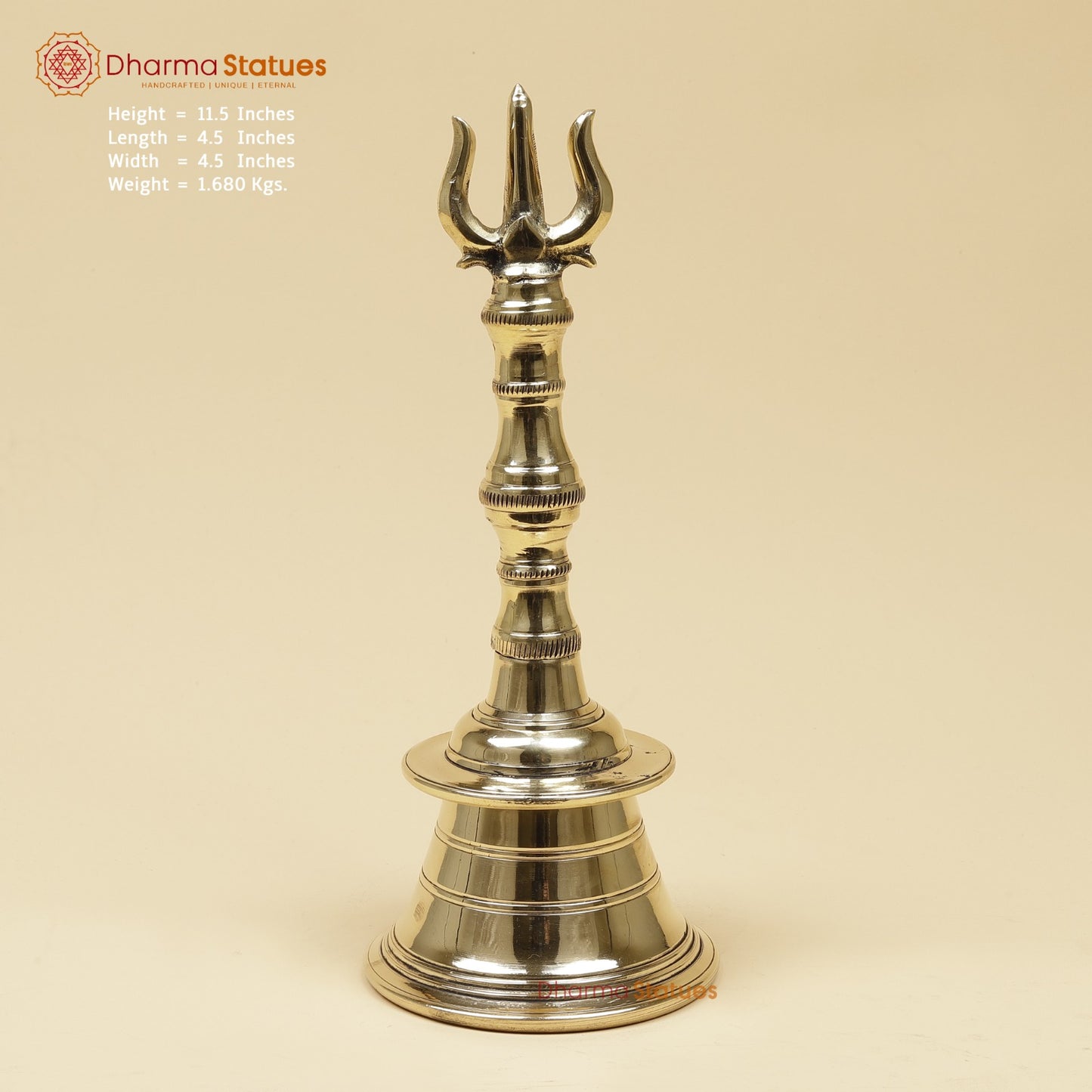 Bronze Trishul Hand Bell Fine, Smooth Finish 12”