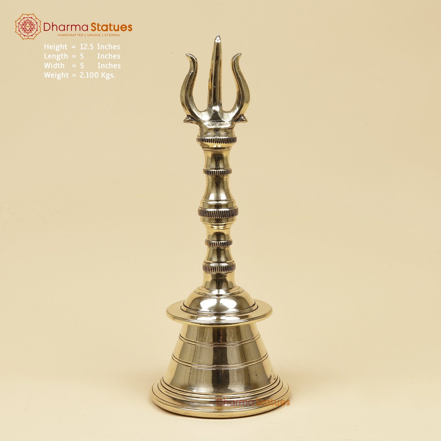 Bronze Trishul Hand Bell Fine, Smooth Finish 13”